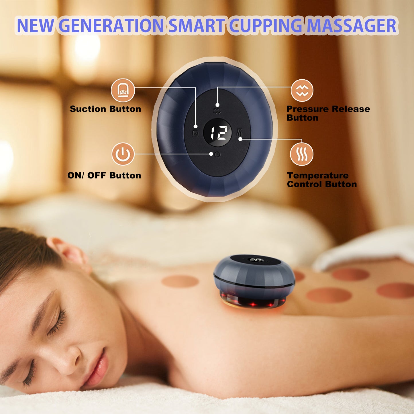 RIMAYA Smart Cupping Therapy Massager Set, 5 in 1 Electric Gua Sha Scraping Massage Body Tools with 12 Levels Temperature & Suction, Massage Cups for Sciatica/Muscle Pain Relief, Cellulite Massager